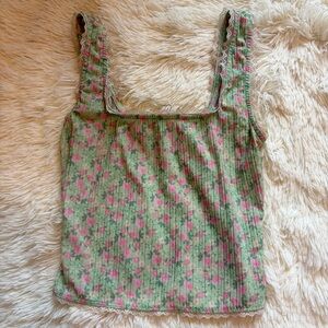 Princess Polly Ainsley Green and Pink Floral Tank Top with Lace US Size 2